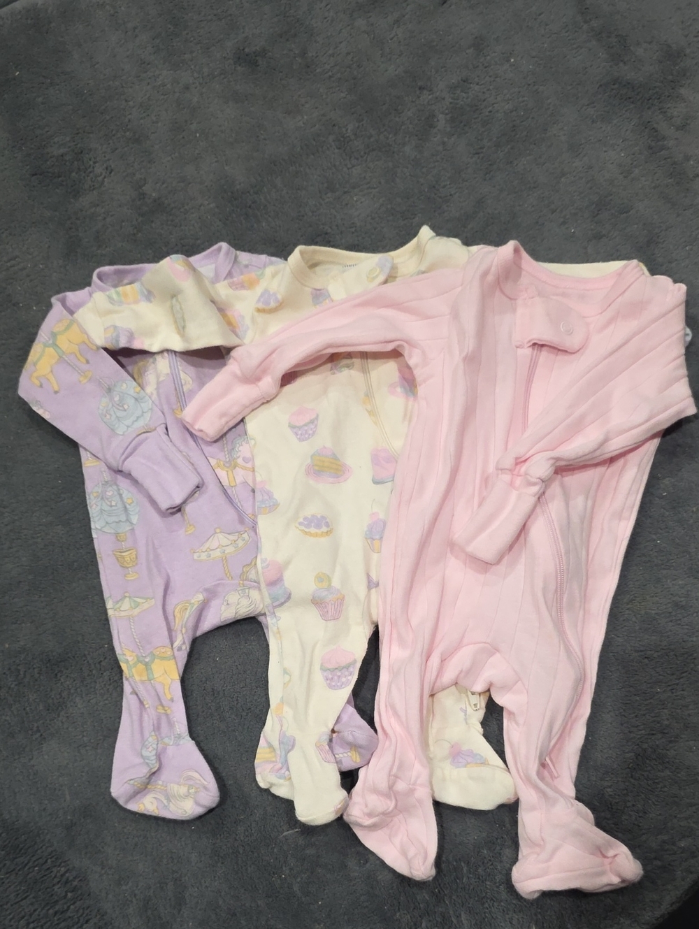 Baby Girls Pastel Pink, Cream & Lavender Footed One-Pieces - Soft Sleepers